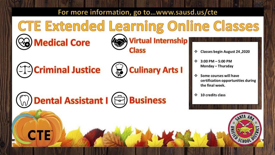 CTE Fall Extended Learning Courses